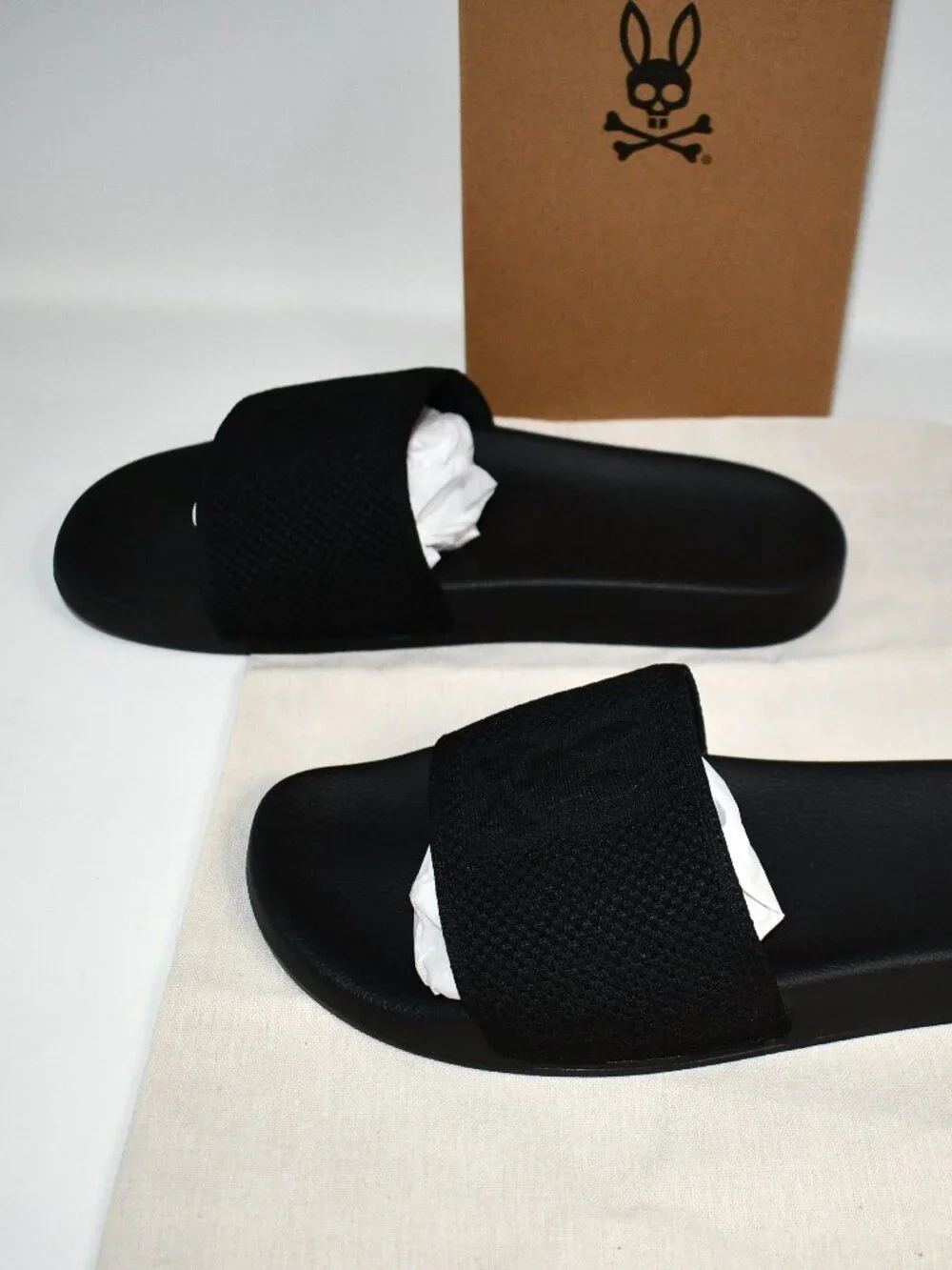Psycho Bunny Men's Logo Knit Slides in Black Size: 10 #B6A474F200 NWT